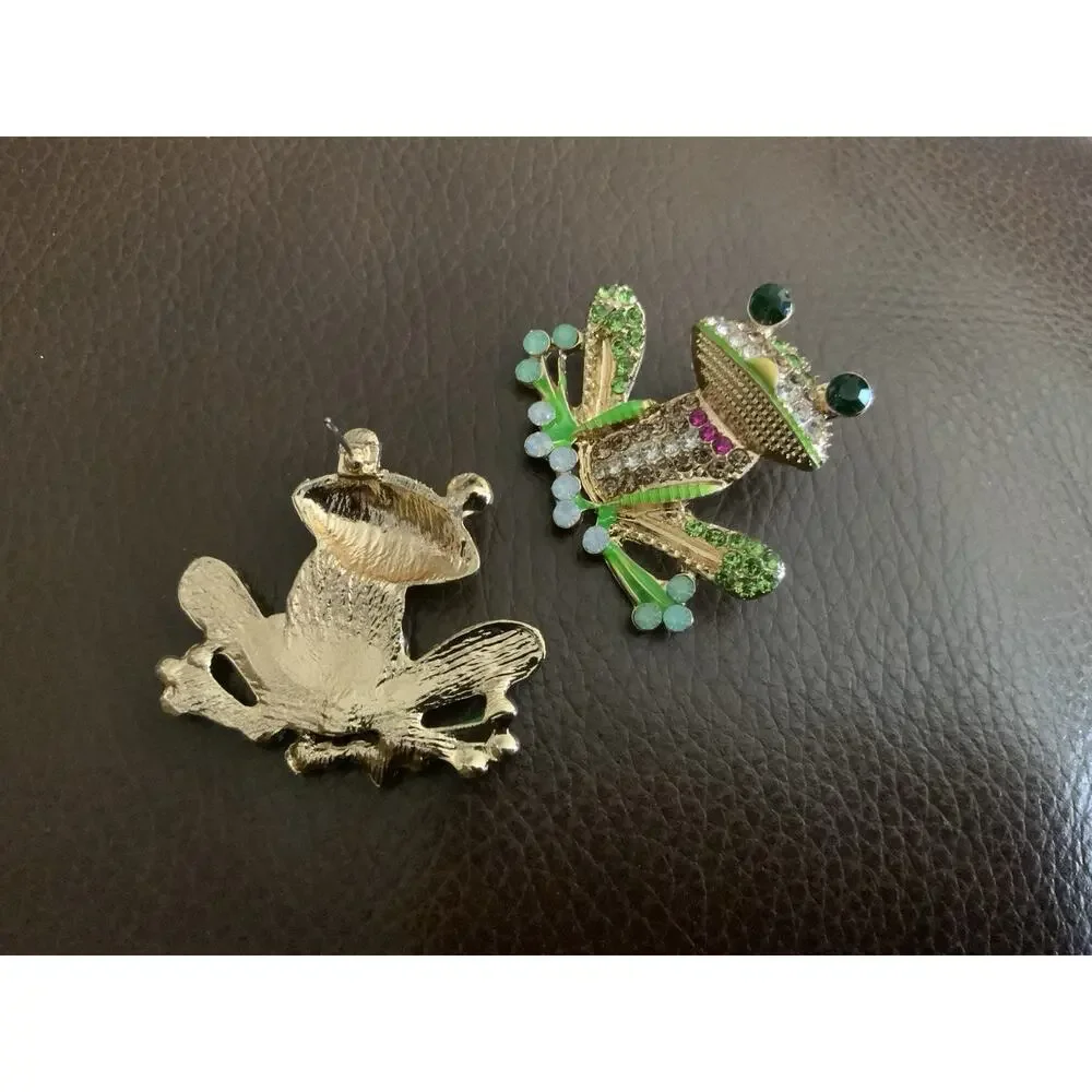Baublebar Frog Earrings Gold CZ Stud Statement Whimsical Boho Crystal Retro VTG